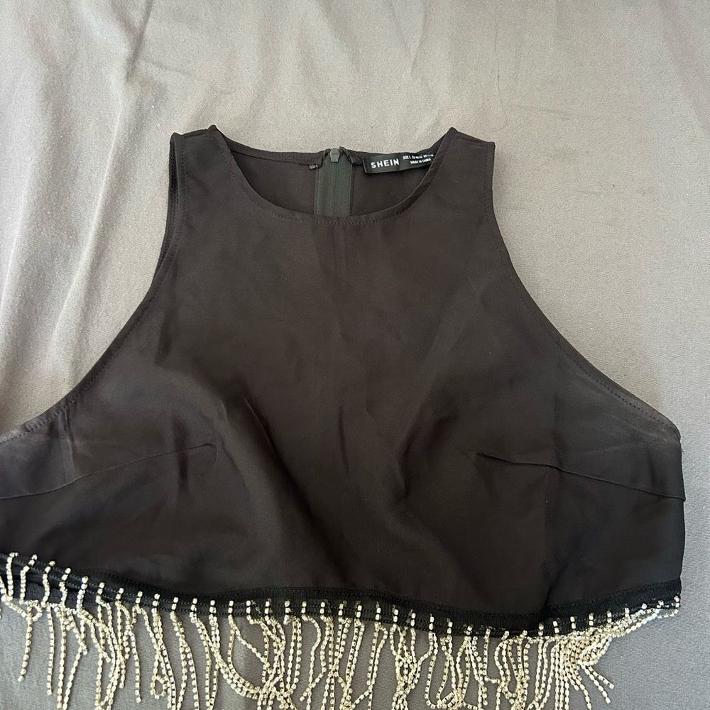 SHEIN Black Embellished Crop Tank Top